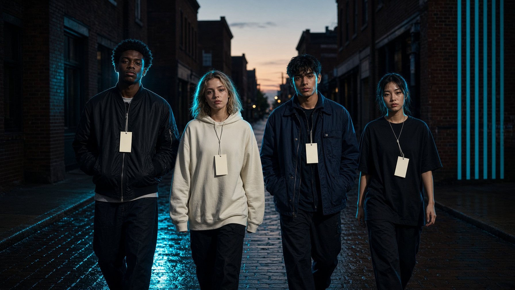 My Circle crew walking a Lapeer street at dusk